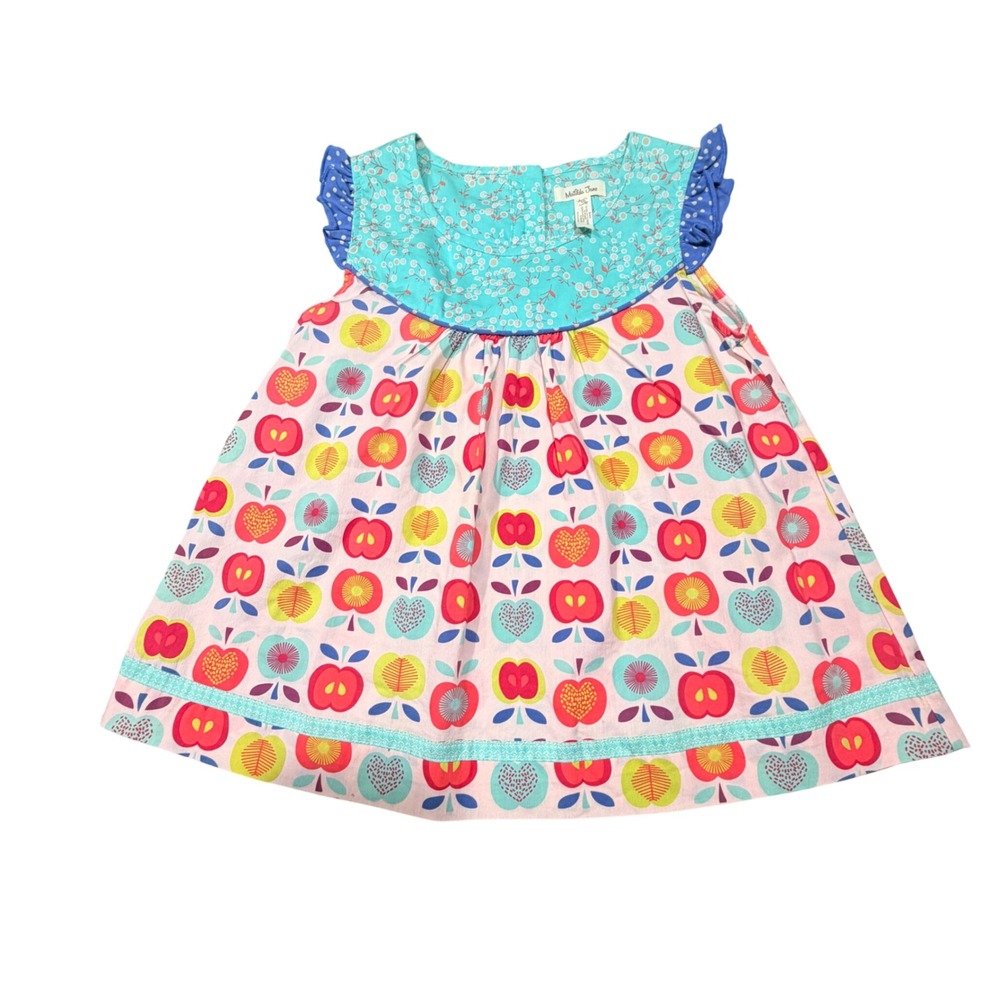 Matilda Jane Apple Print Tunic Top Kids 10 Mixed Pattern Ruffle Cottagecore